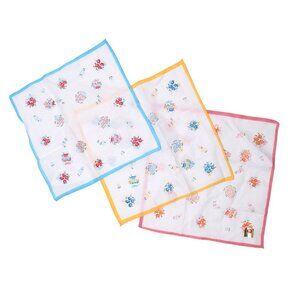 Vintage Floral Cotton Handkerchiefs Italian Flower Square Pink Blue Yellow x 3